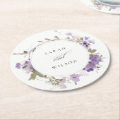 Elegante Rustic Meadow Lilac Floral Wreath Wedding Runder Pappuntersetzer (Angewinkelt)