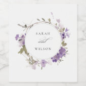 Elegante Rustic Meadow Lilac Floral Wreath Wedding Weinetikett (Einzelnes Label)