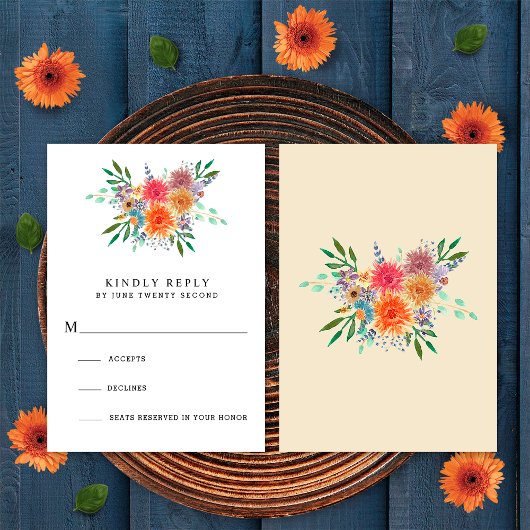 Elegante Rustic Watercolor Floral Wedding RSVP Car