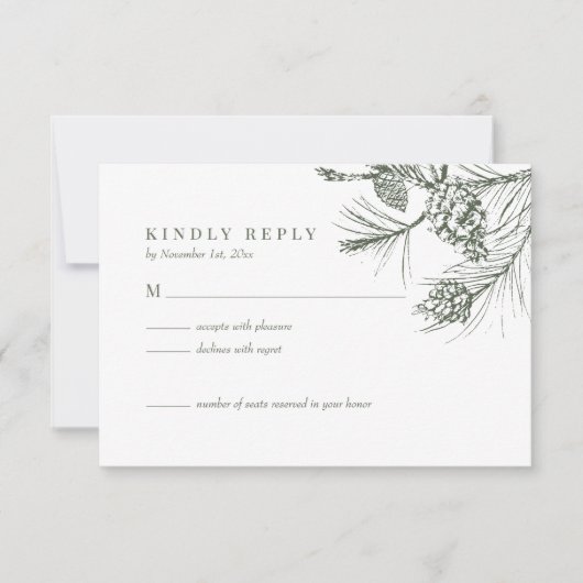 Elegante Rustic Woodland Pine Wedding RSVP Card (Vorderseite)
