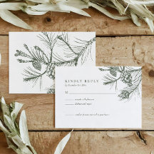 Elegante Rustic Woodland Pine Wedding RSVP Card