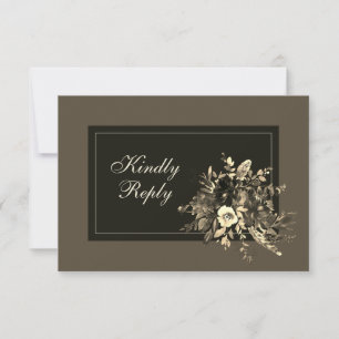 Elegante Rustikal getrocknete dunkelbraune Hochzei RSVP Karte