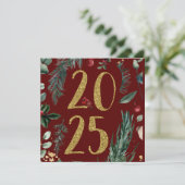 Elegante Rustikal Red 2025 New Years Holiday Card (Stehend Vorderseite)