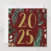 Elegante Rustikal Red 2025 New Years Holiday Card (Vorderseite)