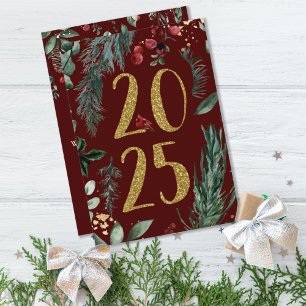 Elegante Rustikale 2025 New Years Holiday Card Feiertagskarte