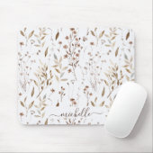 Elegante rustikale Aquarellbraun Blume Blätter Mousepad (Mit Mouse)