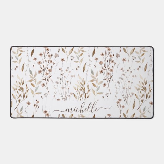 Elegante rustikale Aquarellbraun Blume Blätter Schreibtischunterlage (Vorderseite)