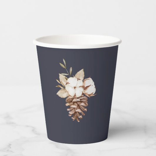 Elegante Rustikale Baumwolle & Pinecone Weihnachte Pappbecher (Vorderseite)