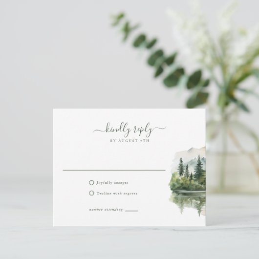 Elegante Rustikale Bergwelt Hochzeit RSVP Karte (Stehend Vorderseite)