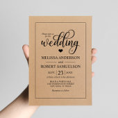 Elegante rustikale Black Kraft Paper Skript Hochze Einladung