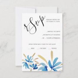 Elegante rustikale Blau- und Gold-Wildblumen RSVP Karte