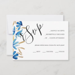 Elegante rustikale Blau- und Gold-Wildblumen RSVP Karte