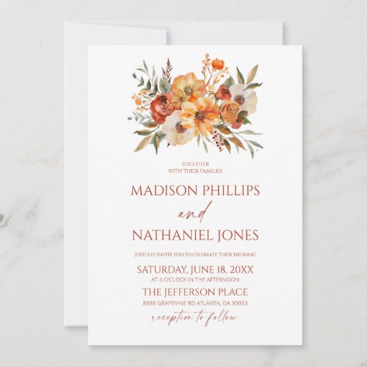 Elegante rustikale Blume Herbsthochzeit Einladung (Vorderseite)