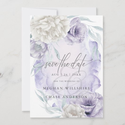 Elegante rustikale Blume Lilac Ivory Einladung (Vorderseite)