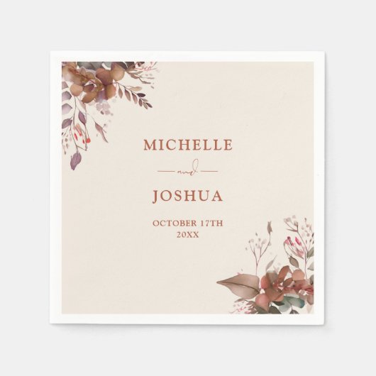 Elegante Rustikale Blumen Herbst Hochzeit Serviette (Vorderseite)