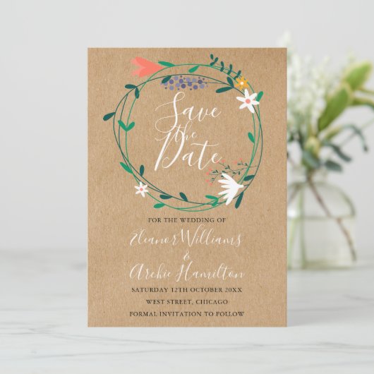 Elegante Rustikale Blumengarten Save the Date (Stehend Vorderseite)