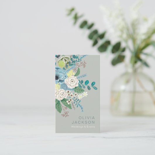 Elegante rustikale, blumengesäumte Grüne Visitenka Visitenkarte (Stehend Vorderseite)