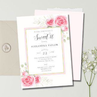 Elegante Rustikale Blumenrahmen Rose Script Sweet  Einladung