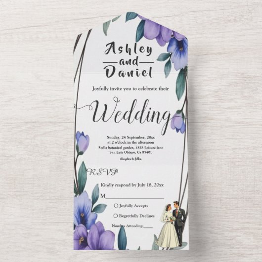 Elegante Rustikale Blumenzeremonie All In One Einladung (Innen Boden)