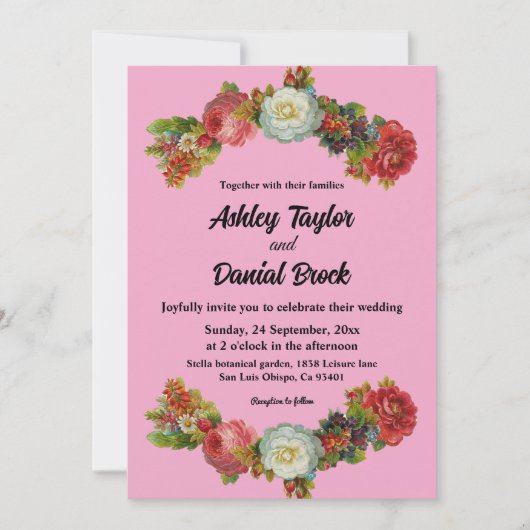 Elegante rustikale Blush Pink Sommer Blumenzehen Einladung (Vorderseite)