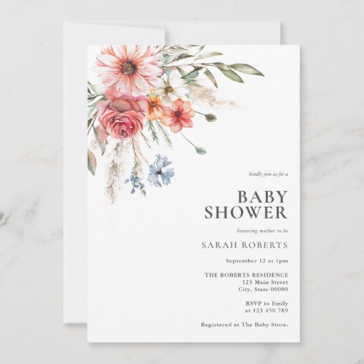 Elegante rustikale Blütendusche Einladung (Vorderseite)