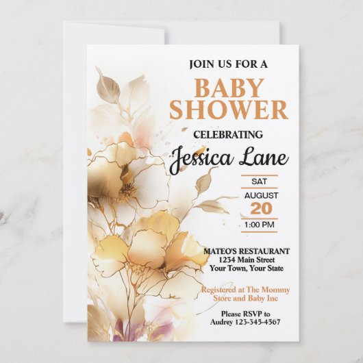 Elegante rustikale Blütendusche Einladung (Vorderseite)