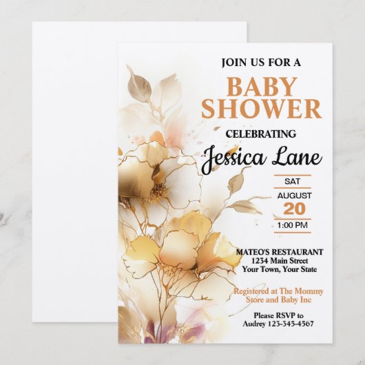 Elegante rustikale Blütendusche Einladung (Vorne/Hinten)