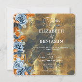 Elegante Rustikale Boho Gold Navy und Rost Hochzei Einladung (Vorderseite)