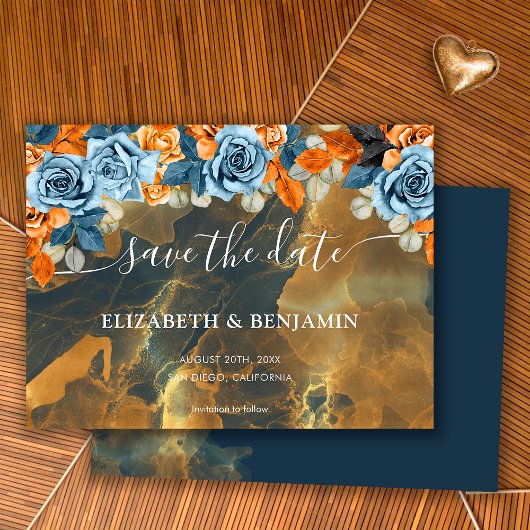 Elegante Rustikale Boho Gold Navy und Rost Hochzei Save The Date