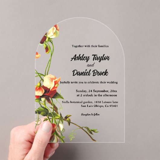Elegante rustikale Botanische Blume Blumenhochzeit Acryleinladungen (Insitu (Handheld))