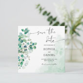 Elegante rustikale botanische Eukalyptus-Blätter Save The Date (Stehend Vorderseite)