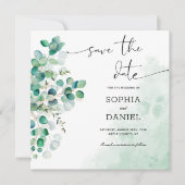 Elegante rustikale botanische Eukalyptus-Blätter Save The Date (Vorderseite)