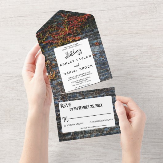 Elegante rustikale botanische Herbst-Rose Hochzeit All In One Einladung (Abreißen)