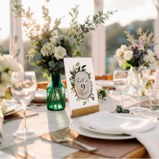 Elegante rustikale botanische Hochzeitstisch-Numme Tischnummer