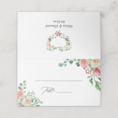 Elegante rustikale Botanische Rose Hochzeit der Bl Platzkarte (Außenseite Aufgefaltet)