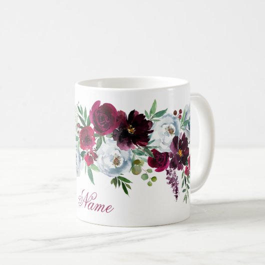Elegante rustikale Burgund Blue Rose und Peonies Kaffeetasse (VorderseiteRechts)