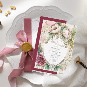 Elegante rustikale burgunderrote Floral-Brautparty Einladung