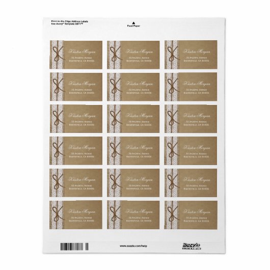 Elegante Rustikale Burlap-Kette in einer Bow-Spitz Adressaufkleber (Vorne)