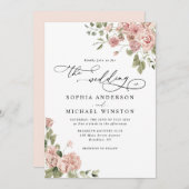 Elegante Rustikale Chic Blush Rosa Blumenzehen Einladung (Vorne/Hinten)