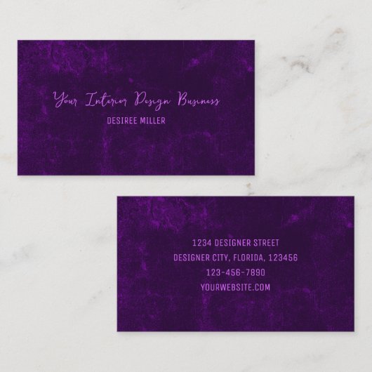 Elegante rustikale dunkle Lila Vintage Textur Visitenkarte (Vorne/Hinten)