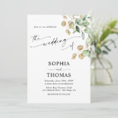 Elegante rustikale Eukalyptus-Blätter Foto Wedding Einladung (Stehend Vorderseite)