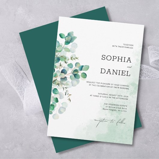 Elegante rustikale Eukalyptus-Blätter Hochzeit Einladung