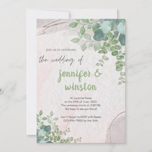 Elegante rustikale Eukalyptus-Blätter Hochzeit Save The Date (Vorderseite)