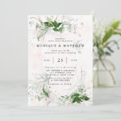 Elegante rustikale Eukalyptus-Blätter Rosa Hochzei Einladung (Stehend Vorderseite)