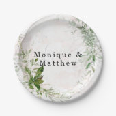 Elegante rustikale Eukalyptus-Blätter Rosa Hochzei Pappteller (Vorderseite)