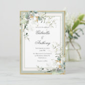 Elegante Rustikale Eukalyptus Sage Gold Wedding Einladung (Stehend Vorderseite)