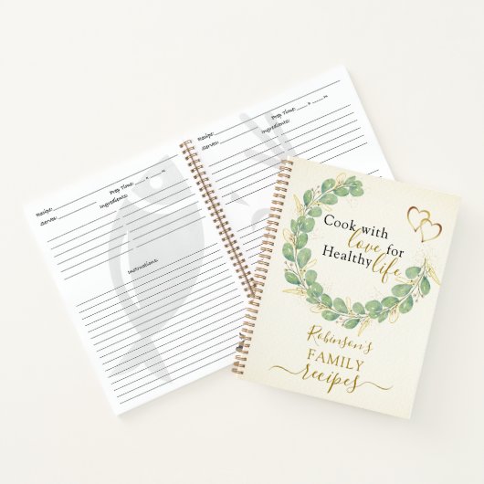 Elegante rustikale Eukalyptus Wreath Familienrezep Notizblock (Innenseite)