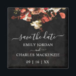 Elegante Rustikale Fall-Blume, die das Datum hochh Magnet<br><div class="desc">Elegante rustikale Blume im Herbst, die Hochzeit, speichern Sie das Date Square Magnet. Das künstlerische Magnetdesign zeigt ein stilvolles rustikales Herbstbild der Blume. Der Strauß der Blume wird auf den Kopf gestellt und das Set auf einer subtilen schwarzen Blume mit Farbtupfern strukturiert. Ideal für Herbst/Hochzeit im Herbst. Vielen Dank für...</div>