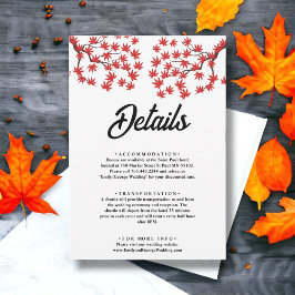 Elegante rustikale Fall Red Blätter Hochzeitdetail Begleitkarte