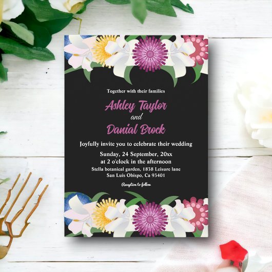 Elegante rustikale farbenfrohe Rose Hochzeit der S Einladung